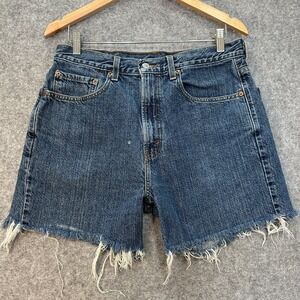 Levis 505 Jeans Cutoff Shorts Mens Size 34 W Mid Rise Blue Medium Wash Frayed